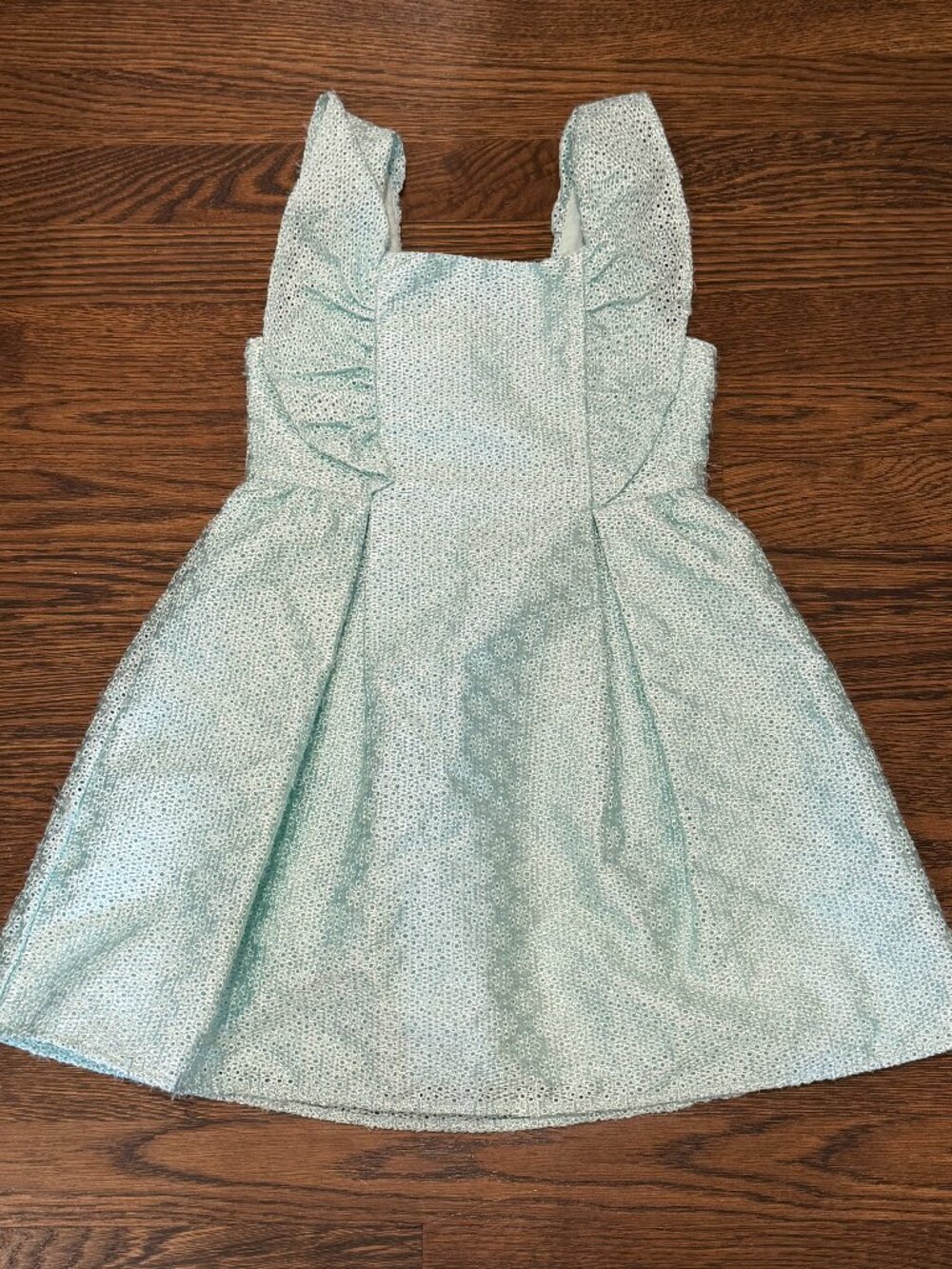Janie and Jack Girls Mint Eyelet Dress Sz 6 Sleeveless Ruffle Trim Party Wedding